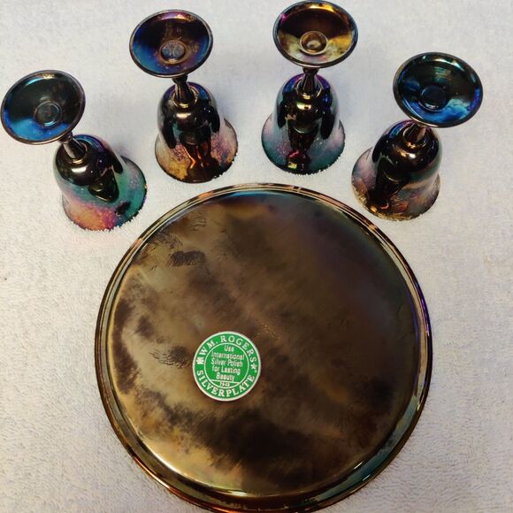 Vintage Wm Rogers Silver-plated Goblet Set with Serving Tray Pre Owned - Picture 2 of 16